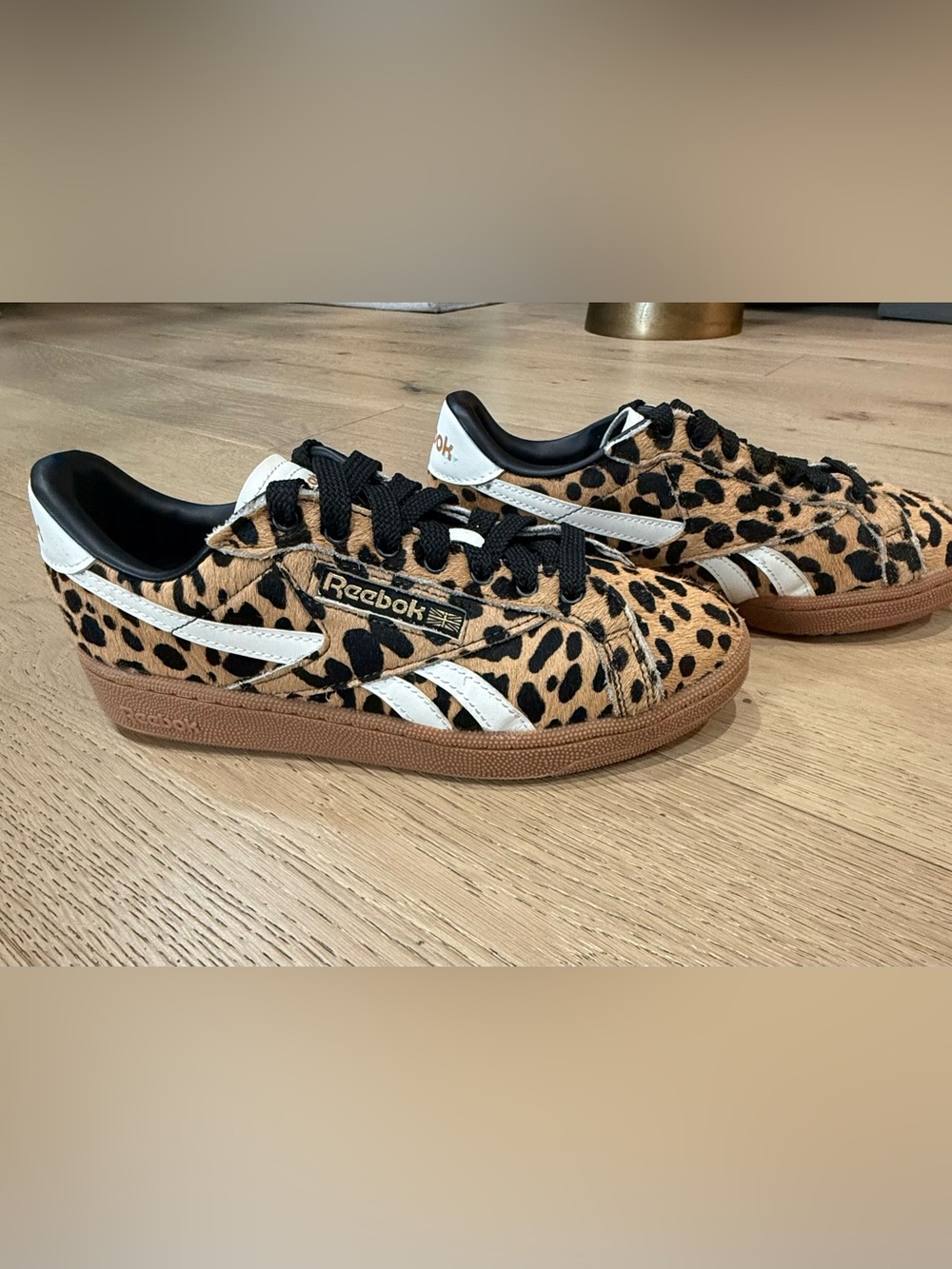 Reebok Club C Grounds Cheetah Leopard Pony Hair Sneakers